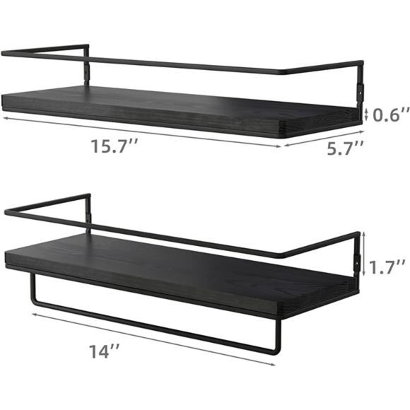 Floating Shelves for Wall Set of 2,Wall Mounted Storage Shelves with Black Metal - Picture 2 of 5
